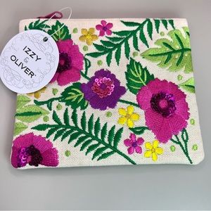 NWT Izzy & Oliver Sequin Embroidered Floral Coin Purse